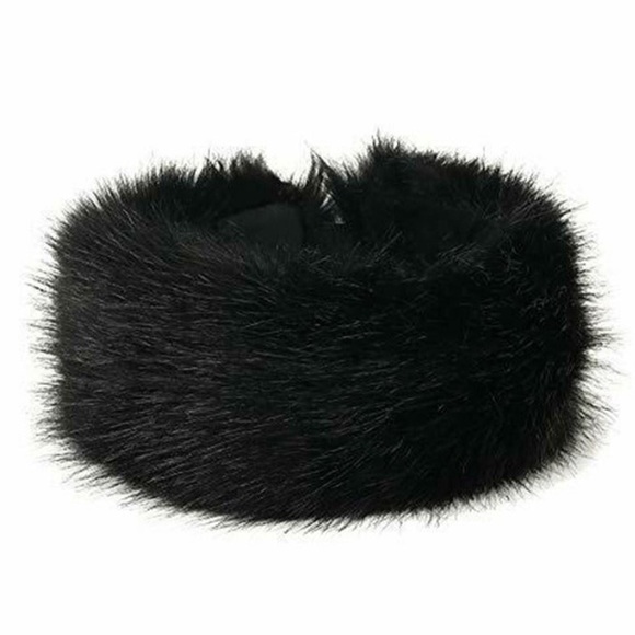 FUR HEADBAND Earmuff Hat Faux Fur Black - NEW - Picture 3 of 3